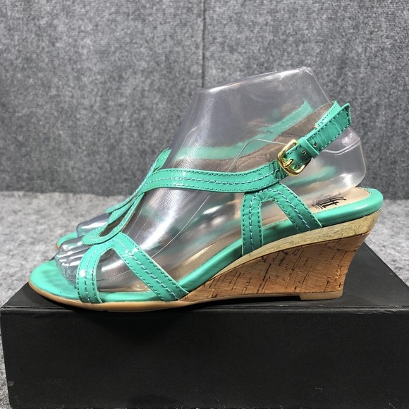 Sofft Sandals Womens Size 7 M Green Patent Leather Wedge Slingback Comfort Shoes - Picture 5 of 16